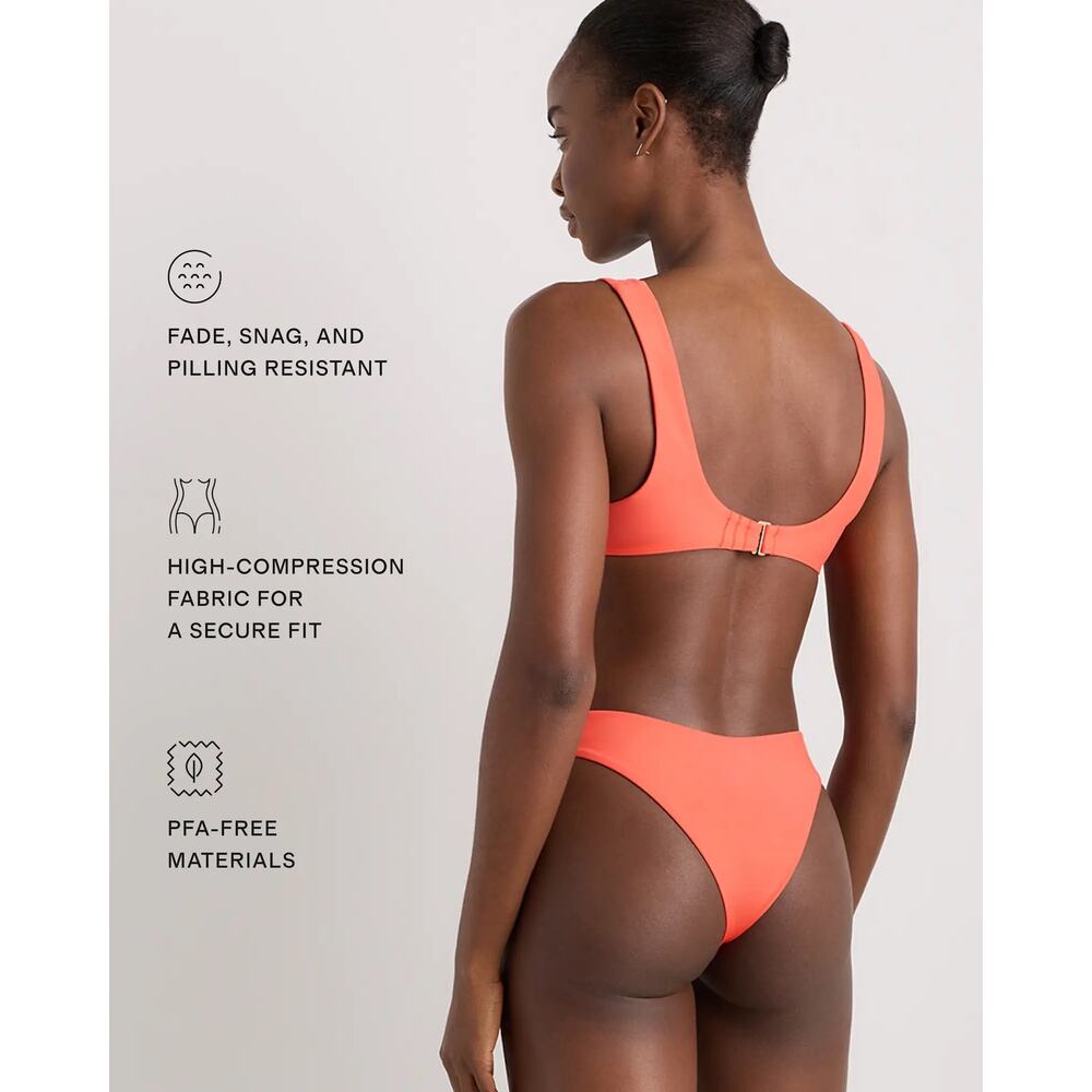 Quince Italian Plunge Bikini Top in Sunset Orange Size Medium - Picture 3 of 7